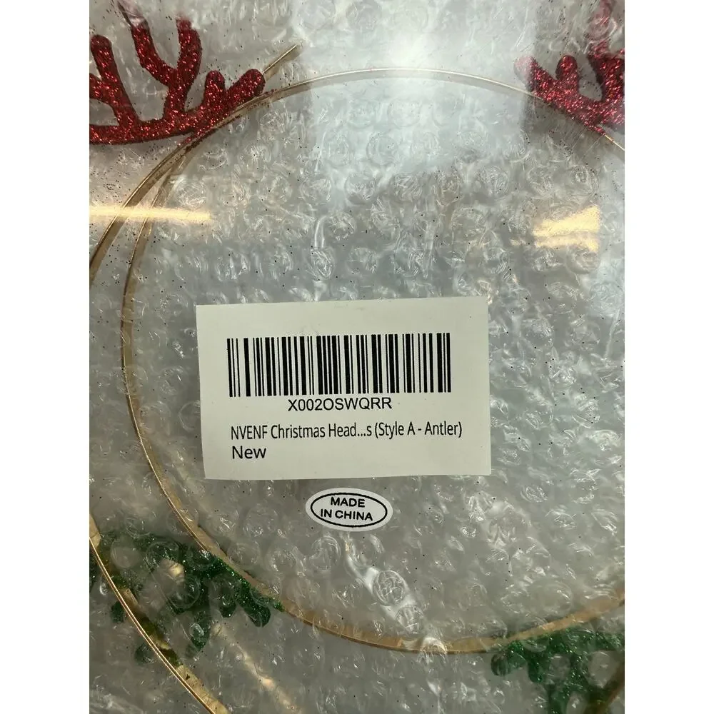 Glitter Reindeer Antler Headbands – Red & Green Holiday Set